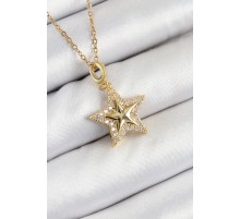 316L Çelik Zirkon Taşlı Yıldız Model Gold Renk Kadın Kolye - TJ-BKO10357