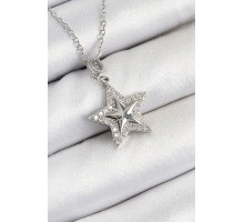 316L Çelik Zirkon Taşlı Yıldız Model Gümüş Renk Kadın Kolye - TJ-BKO10358