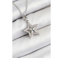 316L Çelik Zirkon Taşlı Yıldız Model Gümüş Renk Kadın Kolye - TJ-BKO10358