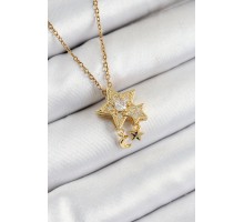 316L Çelik Zirkon Taşlı Sallantılı Yıldız Model Gold Renk Kadın Kolye - TJ-BKO10361