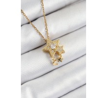 316L Çelik Zirkon Taşlı Sallantılı Yıldız Model Gold Renk Kadın Kolye - TJ-BKO10361