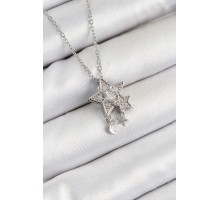 316L Çelik Zirkon Taşlı Sallantılı Yıldız Model Gümüş Renk Kadın Kolye - TJ-BKO10362