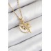 316L Çelik Zirkon Taşlı Hilal Melek Model Gold Renk Kadın Kolye - TJ-BKO10365