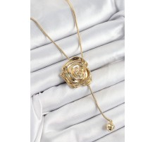 Pirinç Asansörlü Gül Model Gold Renk Kadın Kolye - TJ-BKO10372