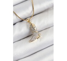 316L Çelik Zirkon Taşlı Çizme Model Gold Renk Kadın Kolye - TJ-BKO10373