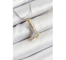 316L Çelik Zirkon Taşlı Çizme Model Gümüş Renk Kadın Kolye - TJ-BKO10374