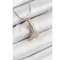 316L Çelik Zirkon Taşlı Çizme Model Gümüş Renk Kadın Kolye - TJ-BKO10374