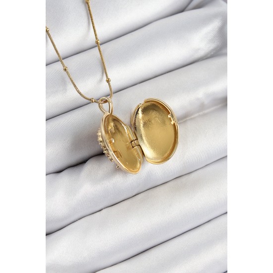 316L Çelik Zincir Açılabilir Anka Kuşu Model Zirkon Taşlı Gold Renk Kadın Kolye - TJ-BKO10375