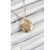 316L Çelik Zincir Açılabilir Anka Kuşu Model Zirkon Taşlı Gold Renk Kadın Kolye - TJ-BKO10375