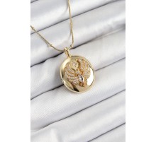 316L Çelik Zincir Açılabilir Anka Kuşu Model Zirkon Taşlı Gold Renk Kadın Kolye - TJ-BKO10375