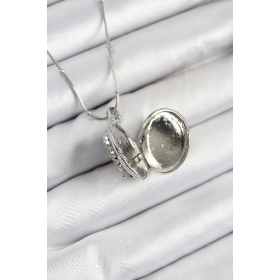 316L Çelik Zincir Açılabilir Anka Kuşu Model Zirkon Taşlı Gümüş Renk Kadın Kolye - TJ-BKO10376