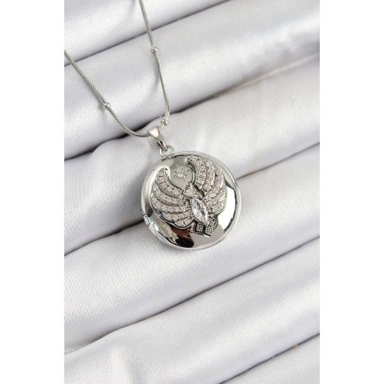 316L Çelik Zincir Açılabilir Anka Kuşu Model Zirkon Taşlı Gümüş Renk Kadın Kolye - TJ-BKO10376