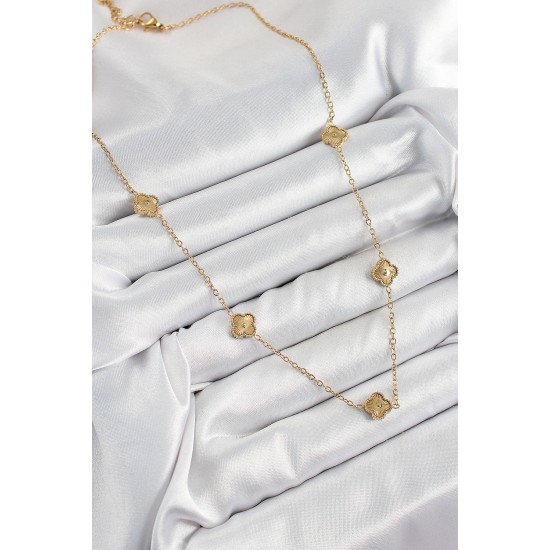 316L Çelik Yonca Model Gold Renk Kadın Kolye - TJ-BKO10378