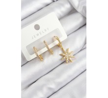 Pirinç Zirkon Taşlı Kutup Yıldızı Model Gold Renk 3'lü Set Kadın Küpe - TJ-BKP10913