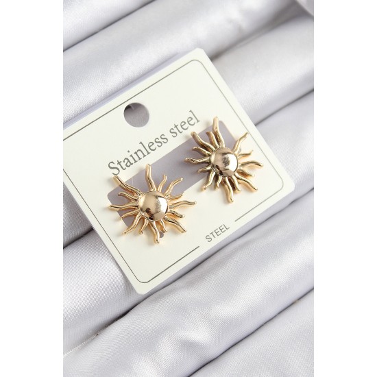 316L Çelik Güneş Model Gold Renk Kadın Küpe - TJ-BKP10914