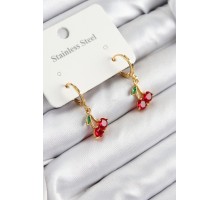 316L Çelik Zirkon Taşlı Sallantılı Kiraz Model Gold Renk Kadın Küpe - TJ-BKP10915