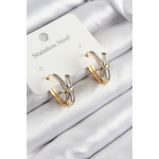 316L Çelik Zirkon Taşlı Düğüm Halka Model Gold Ve Gümüş Renk Kadın Küpe - TJ-BKP10917