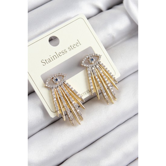 316L Çelik Zirkon Taşlı Göz Model Gold Renk Kadın Küpe - TJ-BKP10919