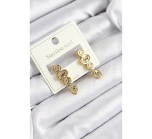 316L Çelik Zirkon Taşlı Sallantılı Geometrik Model Gold Renk Kadın Küpe - TJ-BKP10921