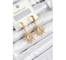 316L Çelik Zirkon Taşlı Sallantılı Güneş Model Gold Renk Kadın Küpe - TJ-BKP10923