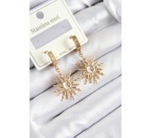 316L Çelik Zirkon Taşlı Sallantılı Güneş Model Gold Renk Kadın Küpe - TJ-BKP10923