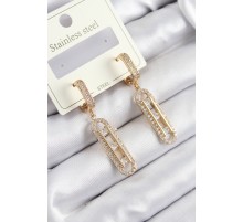 316L Çelik Zirkon Taşlı Sallantılı Messika Model Gold Renk Kadın Küpe - TJ-BKP10920