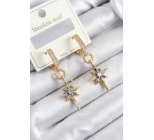 316L Çelik Zirkon Taşlı Sallantılı Kutup Yıldızı Model Gold Ve Gümüş Renk Kadın Küpe - TJ-BKP10918