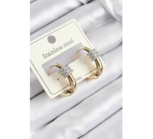 316L Çelik Zirkon Taşlı Halka Model Gold Renk Kadın Küpe - TJ-BKP10924