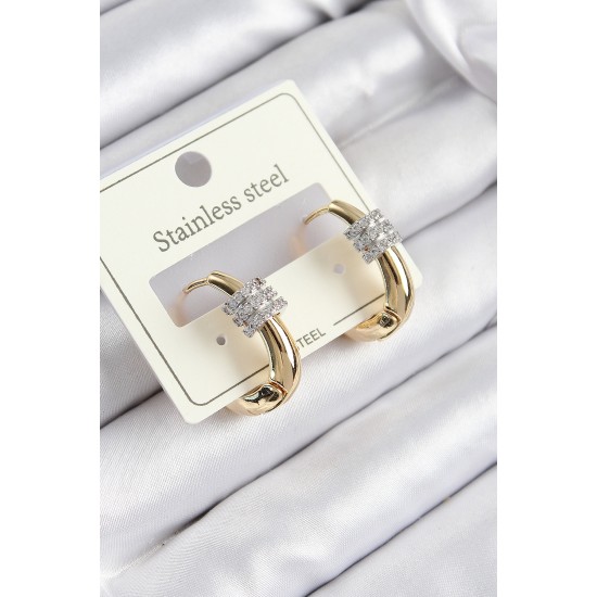 316L Çelik Zirkon Taşlı Halka Model Gold Renk Kadın Küpe - TJ-BKP10924