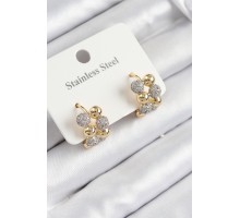 316L Çelik Zirkon Taşlı Topçuk Halka Model Gold Ve Gümüş Renk Kadın Küpe - TJ-BKP10926