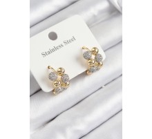 316L Çelik Zirkon Taşlı Topçuk Halka Model Gold Ve Gümüş Renk Kadın Küpe - TJ-BKP10926