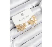 316L Çelik Zirkon Taşlı Yelpaze Model Gold Renk Kadın Küpe - TJ-BKP10927