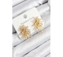 316L Çelik Zirkon Taşlı Aurora Işıltı Model Gold Renk Kadın Küpe - TJ-BKP10929