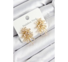 316L Çelik Zirkon Taşlı Aurora Işıltı Model Gold Renk Kadın Küpe - TJ-BKP10929
