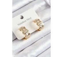 316L Çelik Zirkon Taşlı Halka Model Gold Renk Kadın Küpe - TJ-BKP10930