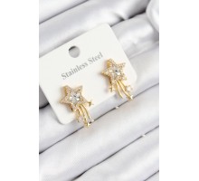 316L Çelik Zirkon Taşlı Kayan Yıldız Model Gold Renk Kadın Küpe - TJ-BKP10931