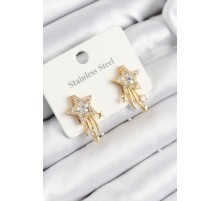 316L Çelik Zirkon Taşlı Kayan Yıldız Model Gold Renk Kadın Küpe - TJ-BKP10931