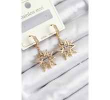 316L Çelik Zirkon Taşlı Sallantılı Yıldız Model Gold Renk Kadın Küpe - TJ-BKP10932
