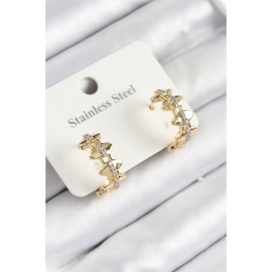 316L Çelik Zirkon Taşlı Çit Halka Model Gold Renk Kadın Küpe - TJ-BKP10933