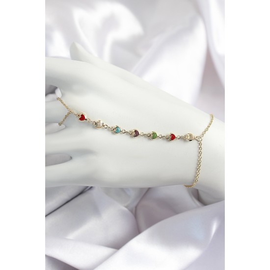 Pirinç Renkli Kalpli Zirkon Taşlı Y Model Gold Renk Kadın Şahmeran - TJ-SN680