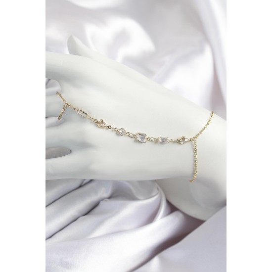 Pirinç Zirkon Taşlı Y Model Gold Renk Kadın Şahmeran - TJ-SN681