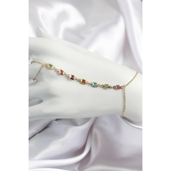 Pirinç Renkli Kare Zirkon Taşlı Y Model Gold Renk Kadın Şahmeran - TJ-SN682