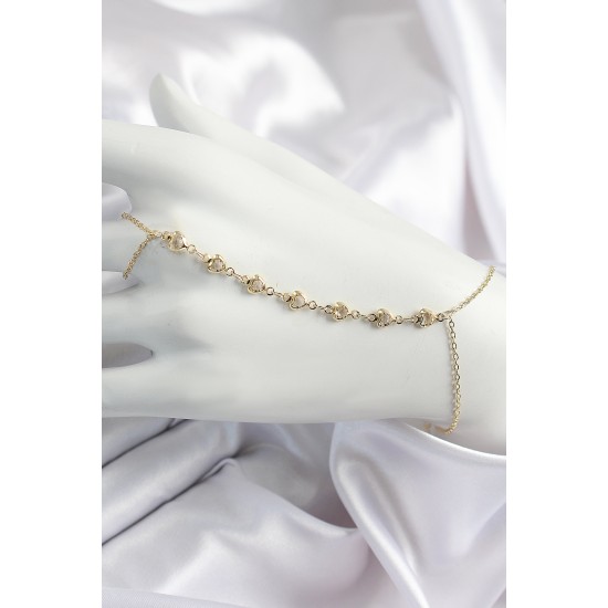 Pirinç Kalpli Zirkon Taşlı Y Model Gold Renk Kadın Şahmeran - TJ-SN683