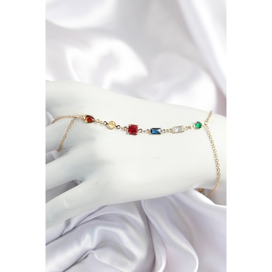 Pirinç Renkli Zirkon Taşlı Y Model Gold Renk Kadın Şahmeran - TJ-SN684