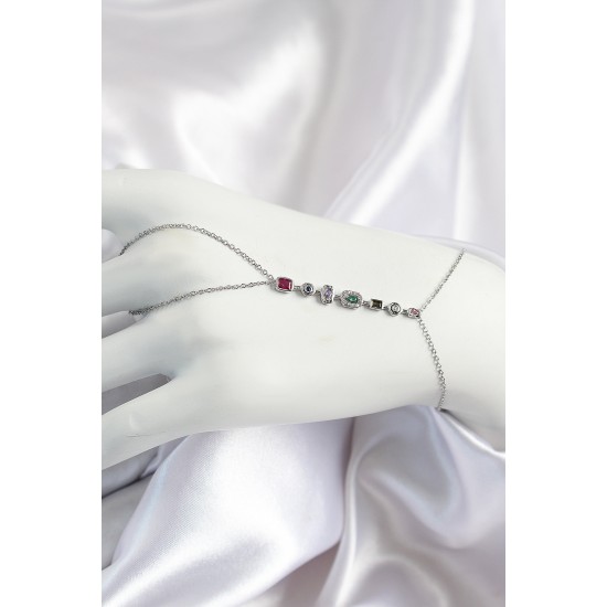 Pirinç Renkli Zirkon Taşlı Y Model Gümüş Renk Kadın Şahmeran - TJ-SN685