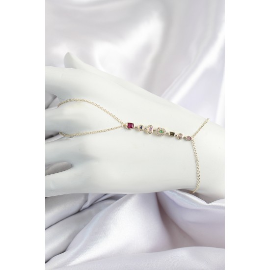 Pirinç Renkli Zirkon Taşlı Y Model Gold Renk Kadın Şahmeran - TJ-SN686