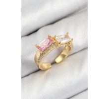 Pirinç Zirkon Taşlı Dikdörtgen Model Gold Renk Kadın Yüzük - TJ-BYK3797