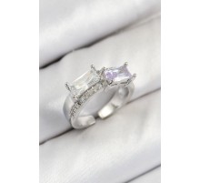 Pirinç Zirkon Taşlı Dikdörtgen Model Gümüş Renk Kadın Yüzük - TJ-BYK3798