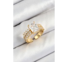 Pirinç  Büyük Zirkon Taşlı Model Gold Renk Kadın Yüzük - TJ-BYK3800