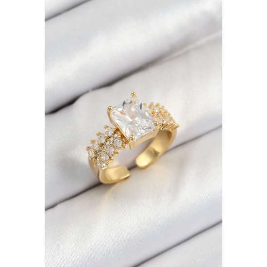 Pirinç  Büyük Zirkon Taşlı Model Gold Renk Kadın Yüzük - TJ-BYK3800